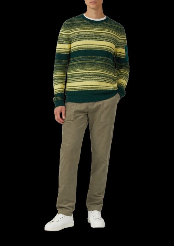 Gestreifter Strickpullover aus Baumwolle mit Ärmeltasche