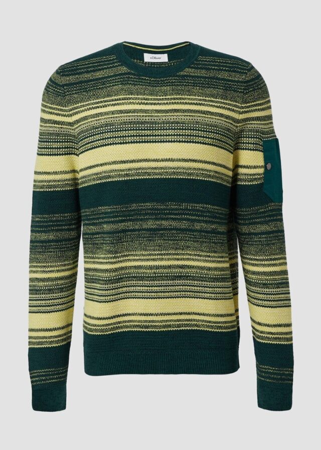 Gestreifter Strickpullover aus Baumwolle mit Ärmeltasche