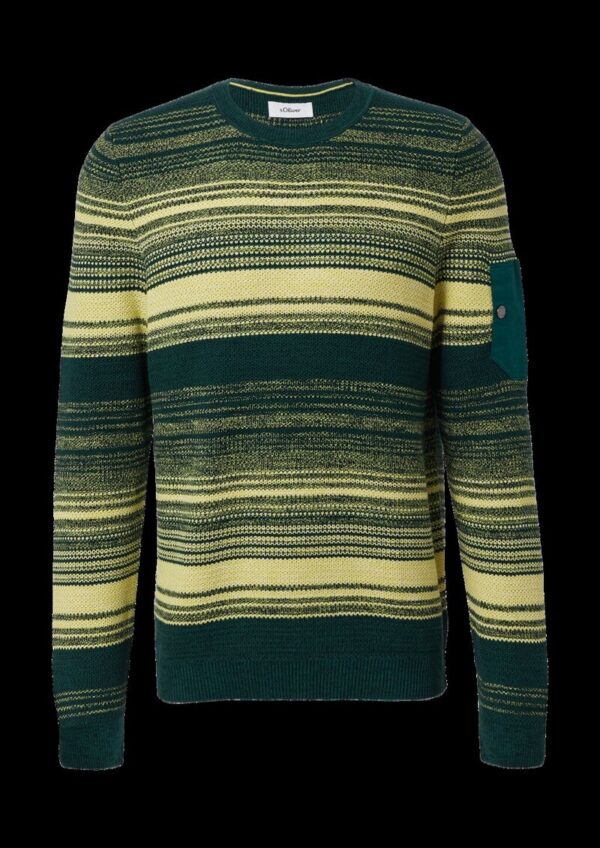 Gestreifter Strickpullover aus Baumwolle mit Ärmeltasche