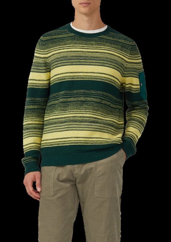 Gestreifter Strickpullover aus Baumwolle mit Ärmeltasche