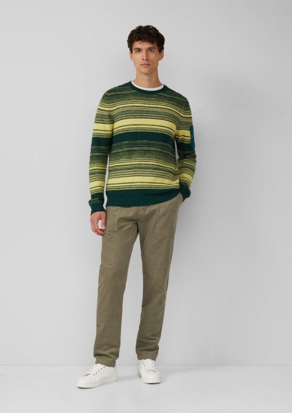 Gestreifter Strickpullover aus Baumwolle mit Ärmeltasche
