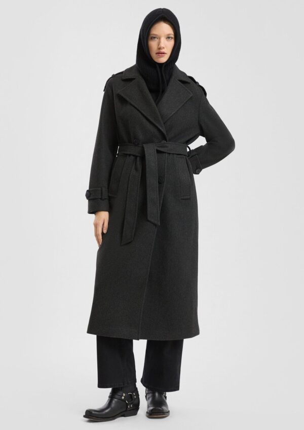 Trenchcoat mit Gürtel in Wolloptik