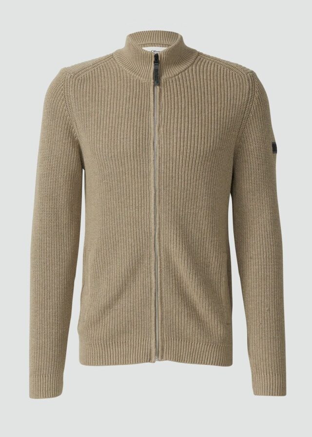 Struktur-Strickjacke mit Eingrifftaschen und Reißverschluss