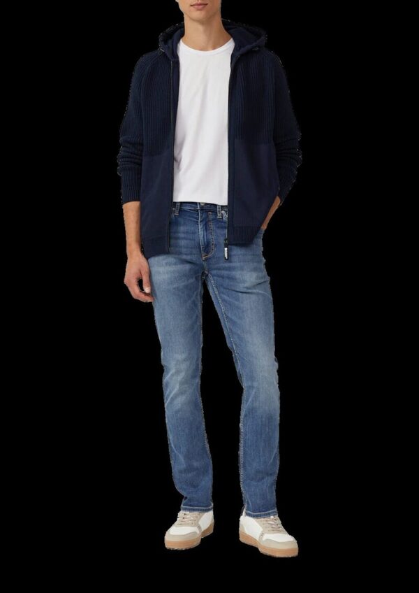 Fabricmix-Strickjacke mit Kapuze und sportiven Details