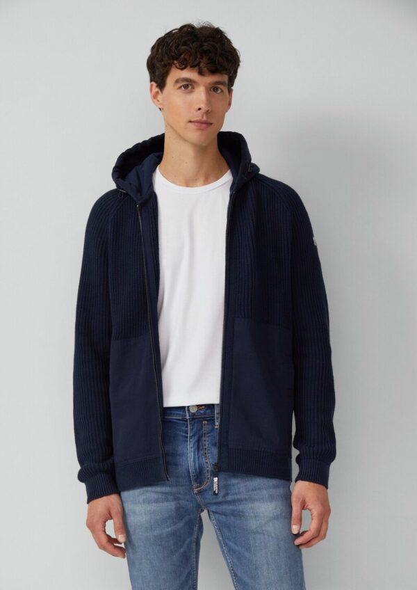 Fabricmix-Strickjacke mit Kapuze und sportiven Details