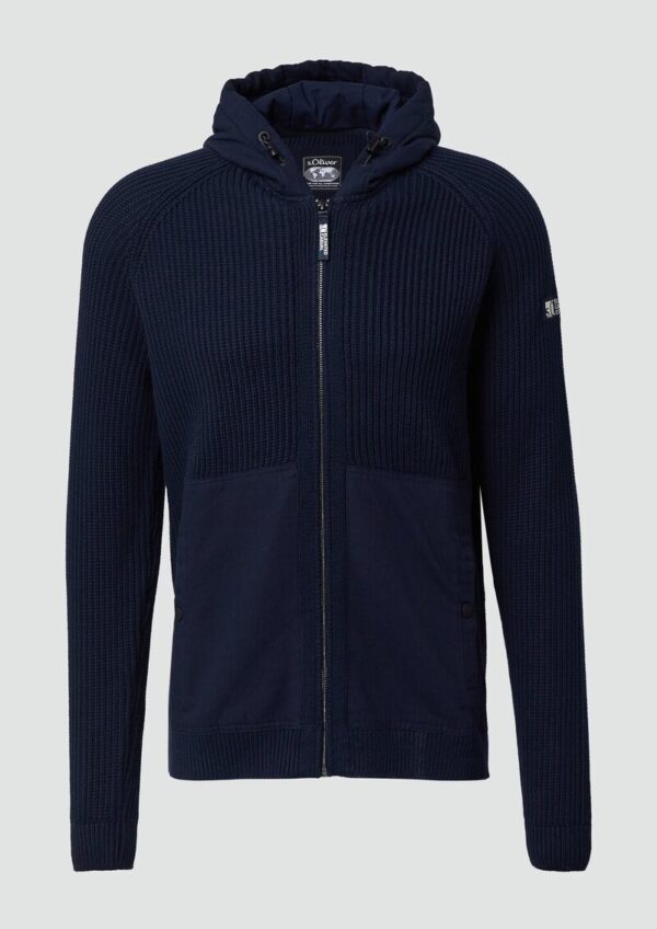 Fabricmix-Strickjacke mit Kapuze und sportiven Details