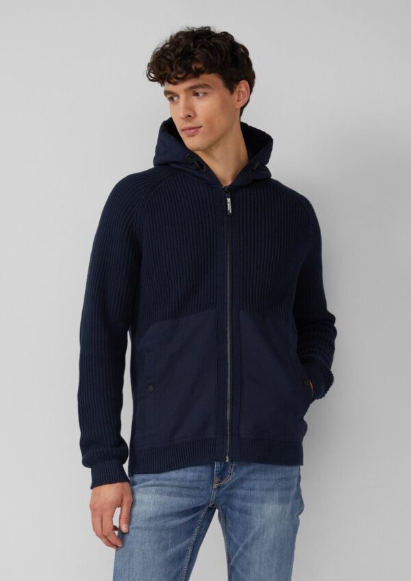 Fabricmix-Strickjacke mit Kapuze und sportiven Details