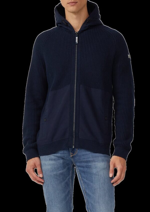 Fabricmix-Strickjacke mit Kapuze und sportiven Details