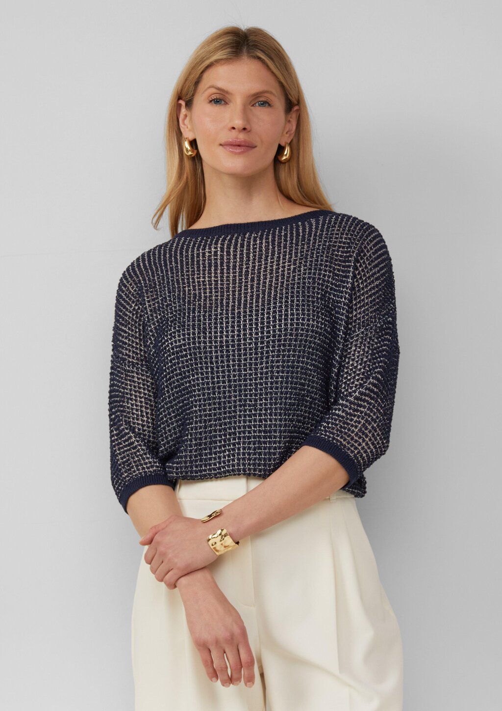 Lockerer Strickpullover in Bicolor-Optik mit U-Boot-Ausschnitt