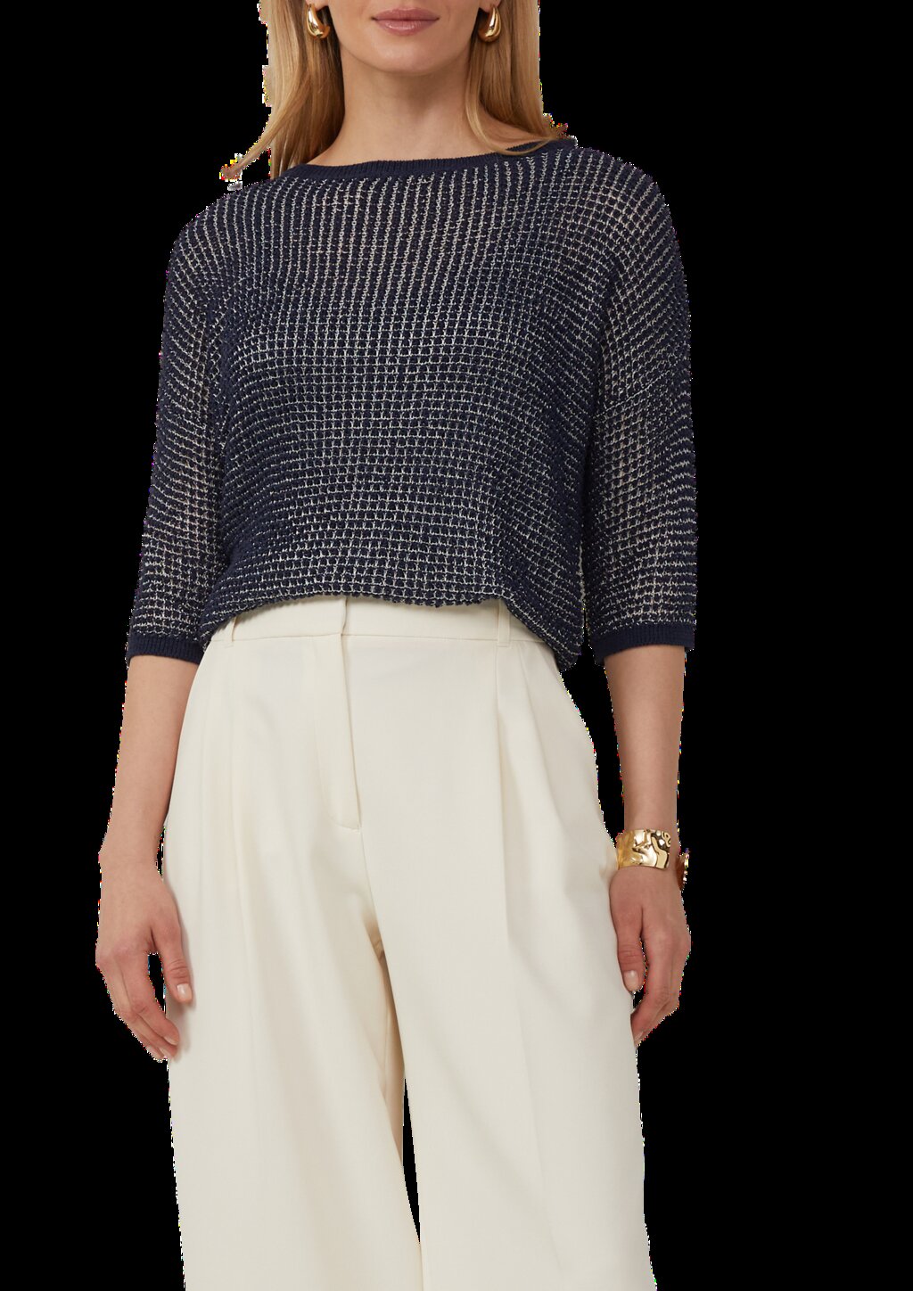 Lockerer Strickpullover in Bicolor-Optik mit U-Boot-Ausschnitt