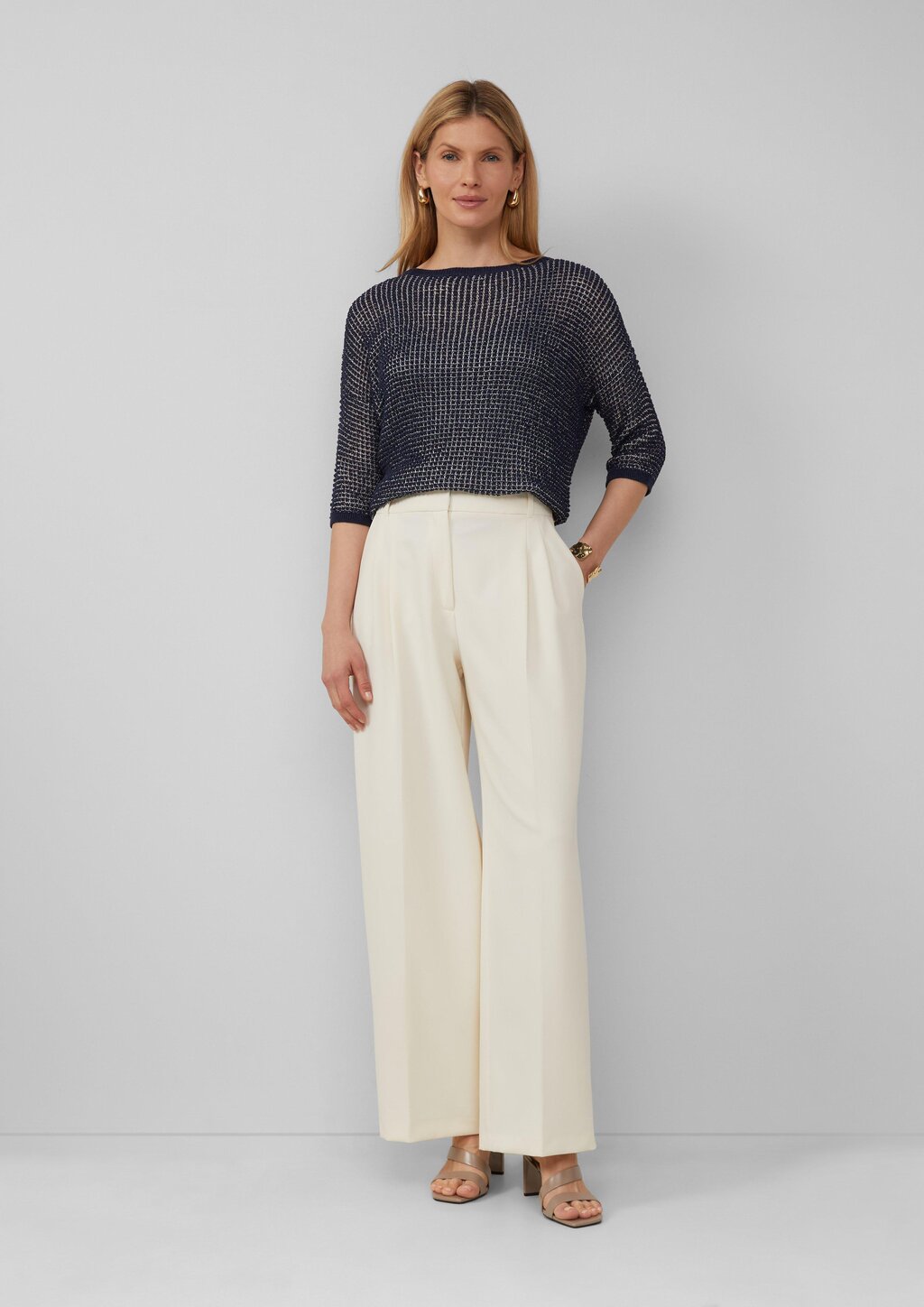 Lockerer Strickpullover in Bicolor-Optik mit U-Boot-Ausschnitt