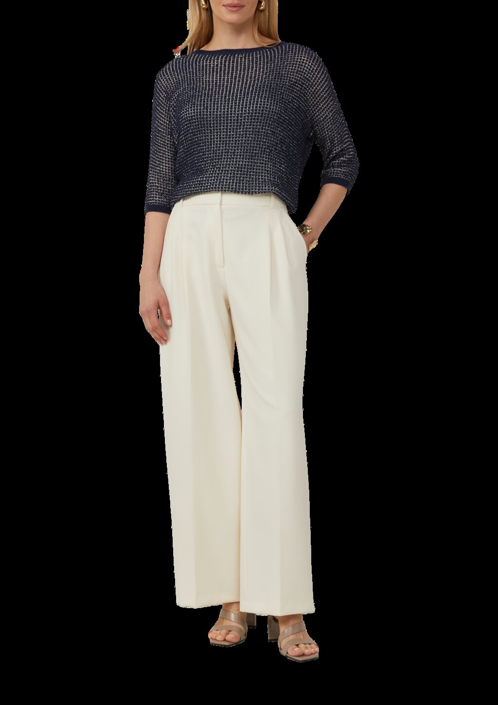 Lockerer Strickpullover in Bicolor-Optik mit U-Boot-Ausschnitt