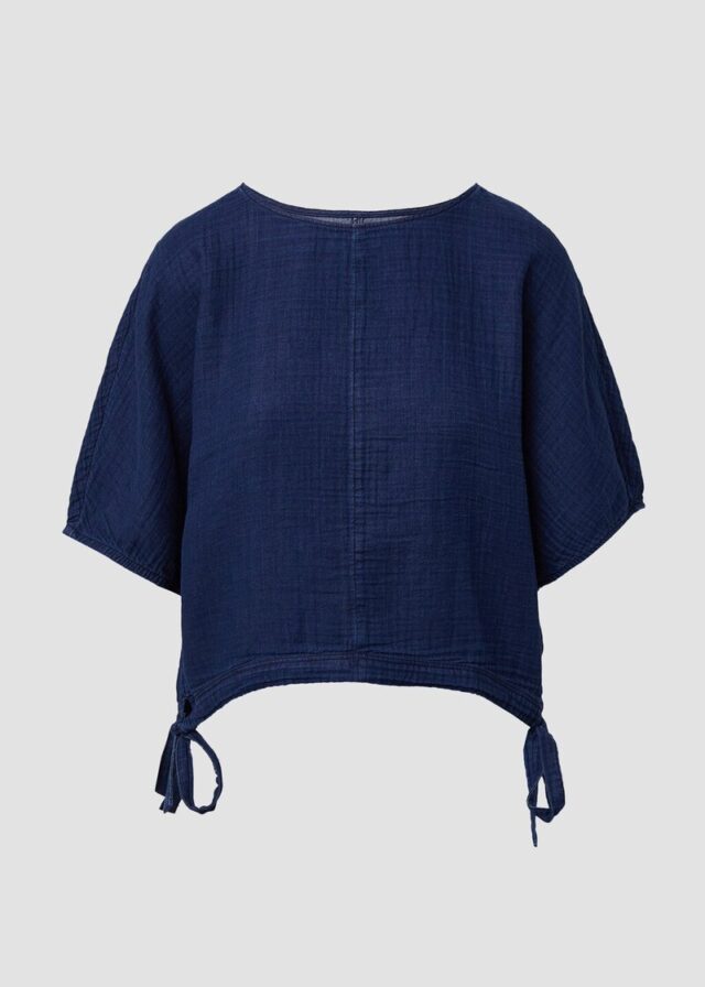 Indigo dyed Bluse mit kurzen Fledermausärmeln