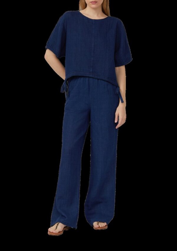 Indigo dyed Bluse mit kurzen Fledermausärmeln