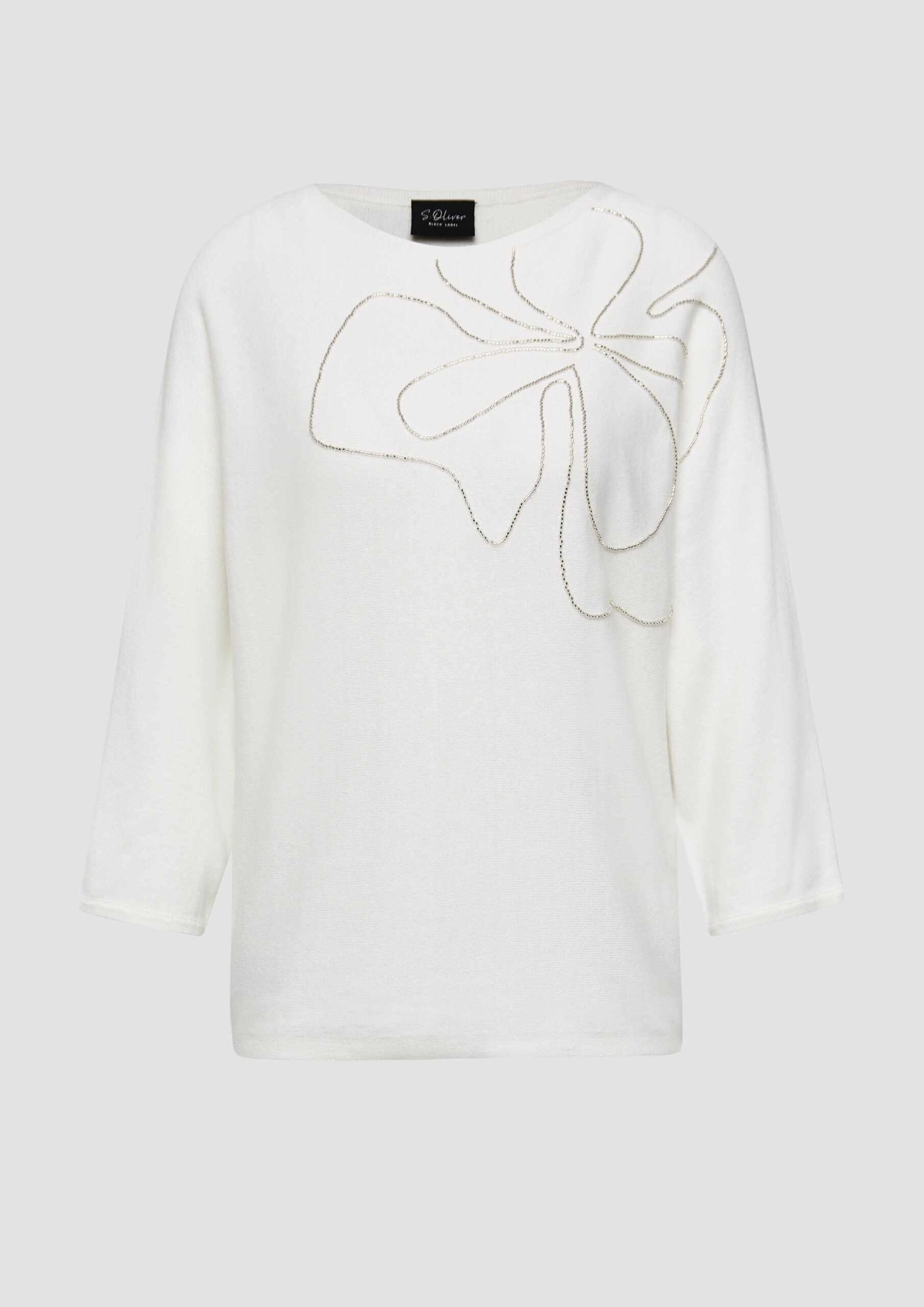 Strickpullover mit Fledermausärmeln und Schmuckperlen