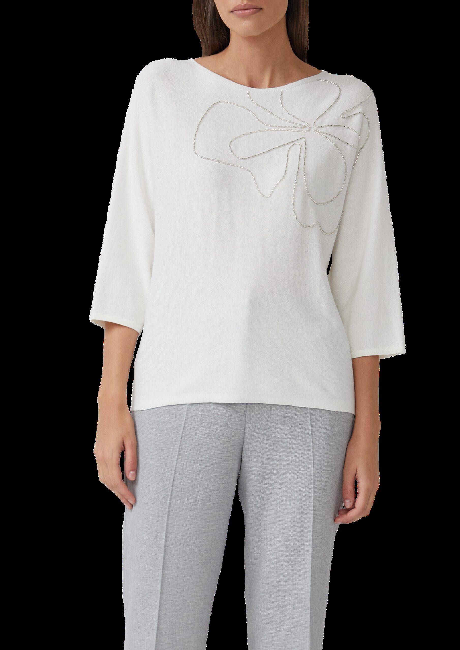 Strickpullover mit Fledermausärmeln und Schmuckperlen