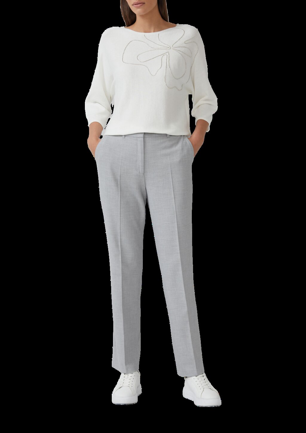 Strickpullover mit Fledermausärmeln und Schmuckperlen