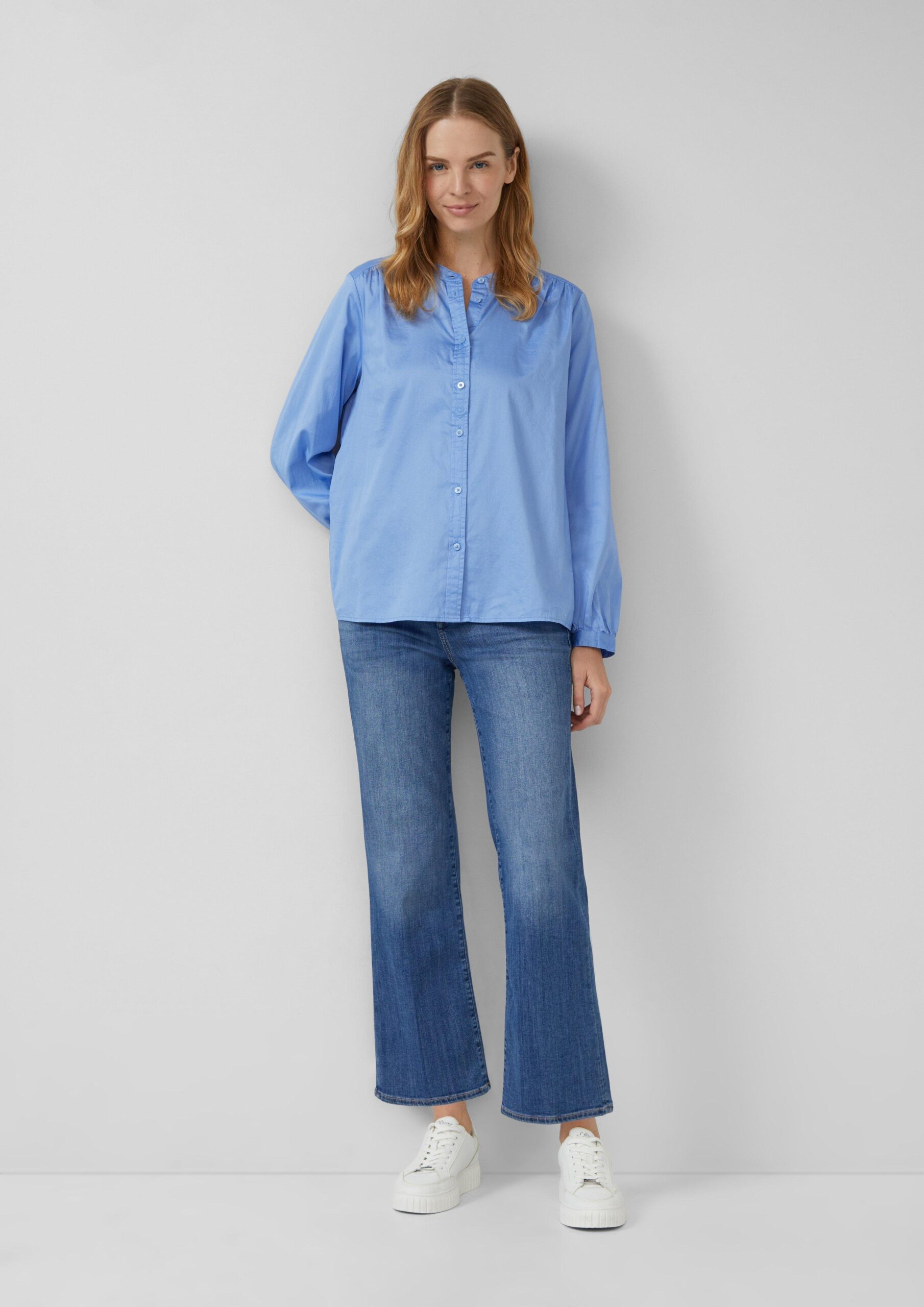 Stehkragen-Bluse aus leichtem Baumwoll-Satin