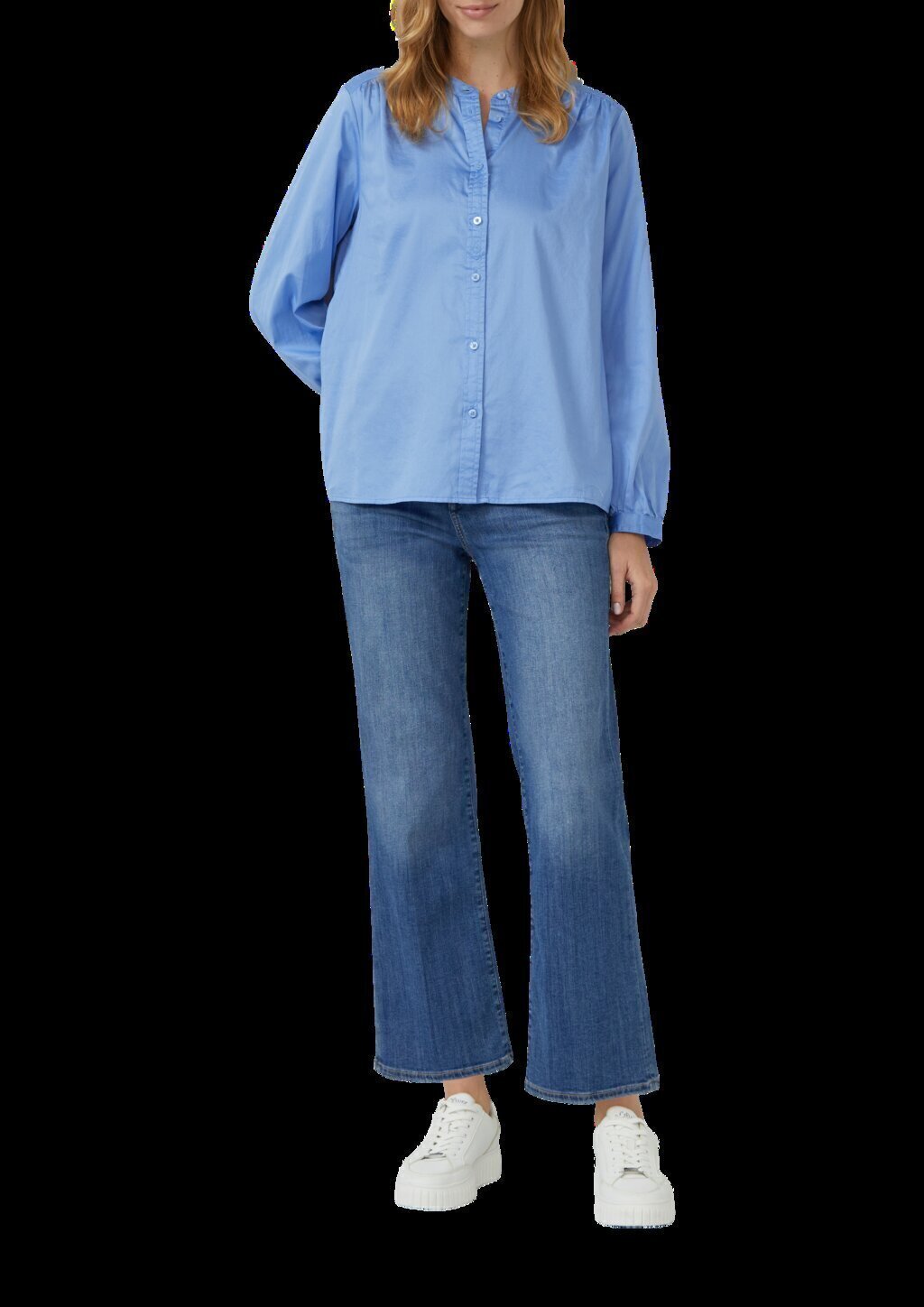 Stehkragen-Bluse aus leichtem Baumwoll-Satin