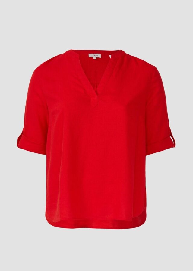 Leinenmix-Bluse mit Turn-up