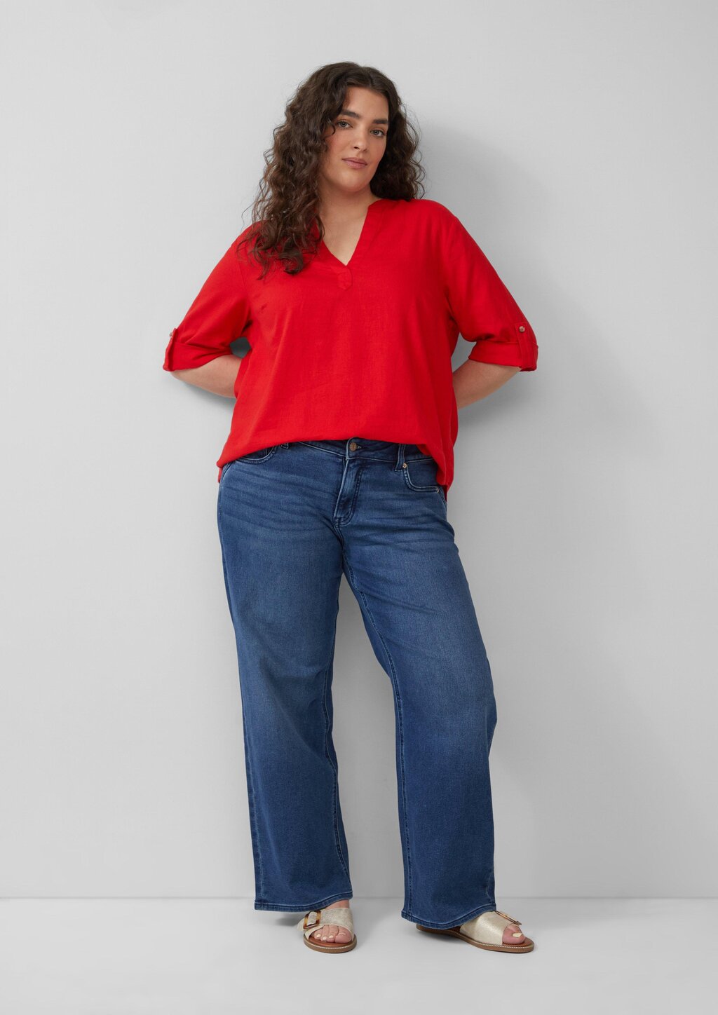 Leinenmix-Bluse mit Turn-up