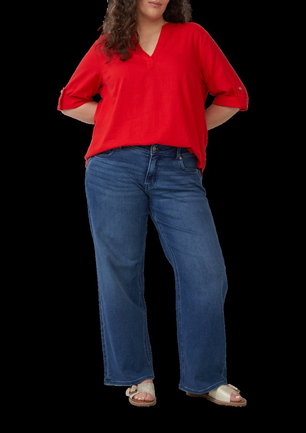 Leinenmix-Bluse mit Turn-up