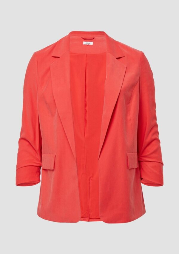 Langer Blazer aus Viskosemix mit Raff-Detail am Ärmel