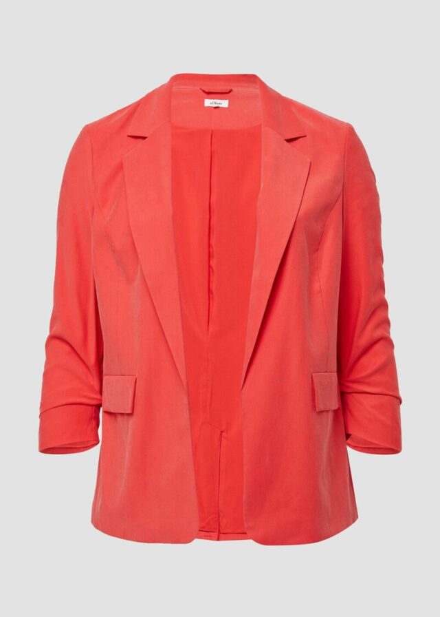 Langer Blazer aus Viskosemix mit Raff-Detail am Ärmel