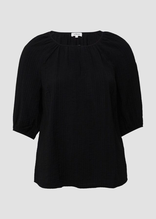 Strukturierte Relaxed-Fit-Bluse mit Raffungen und Raglanärmeln