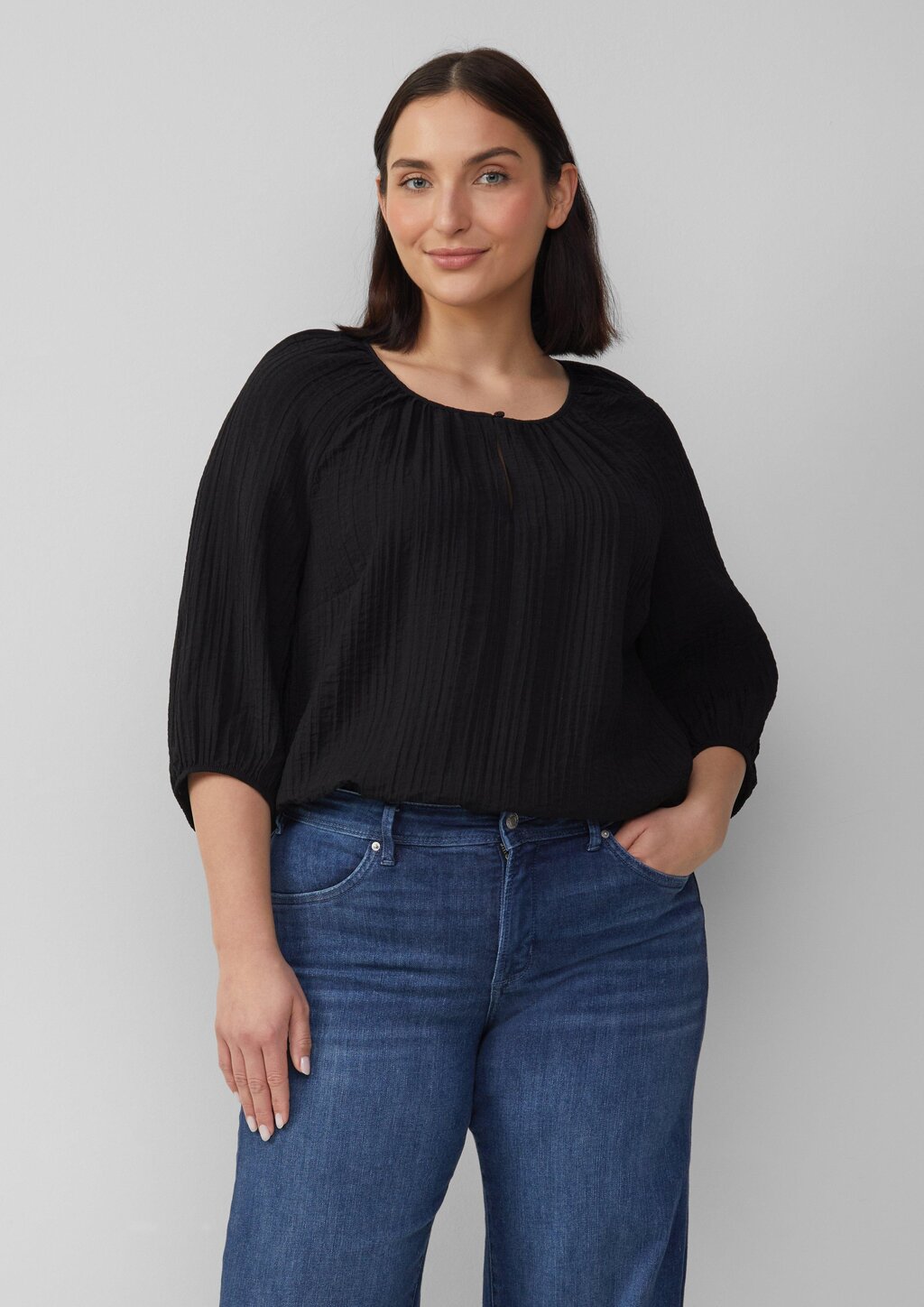Strukturierte Relaxed-Fit-Bluse mit Raffungen und Raglanärmeln