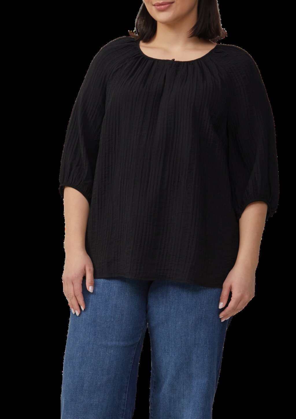 Strukturierte Relaxed-Fit-Bluse mit Raffungen und Raglanärmeln