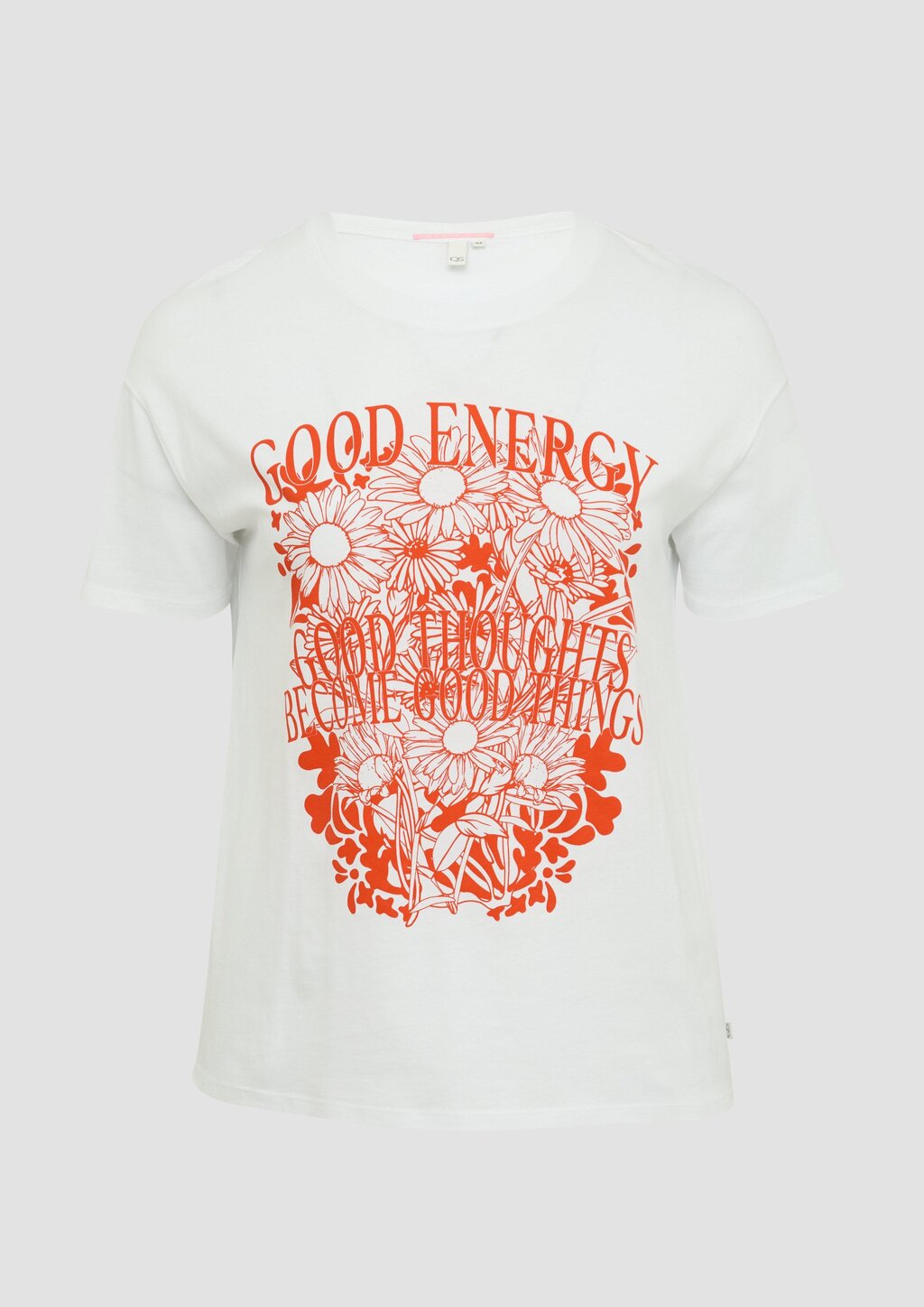Baumwollshirt mit Frontprint und überschnittener Schulter