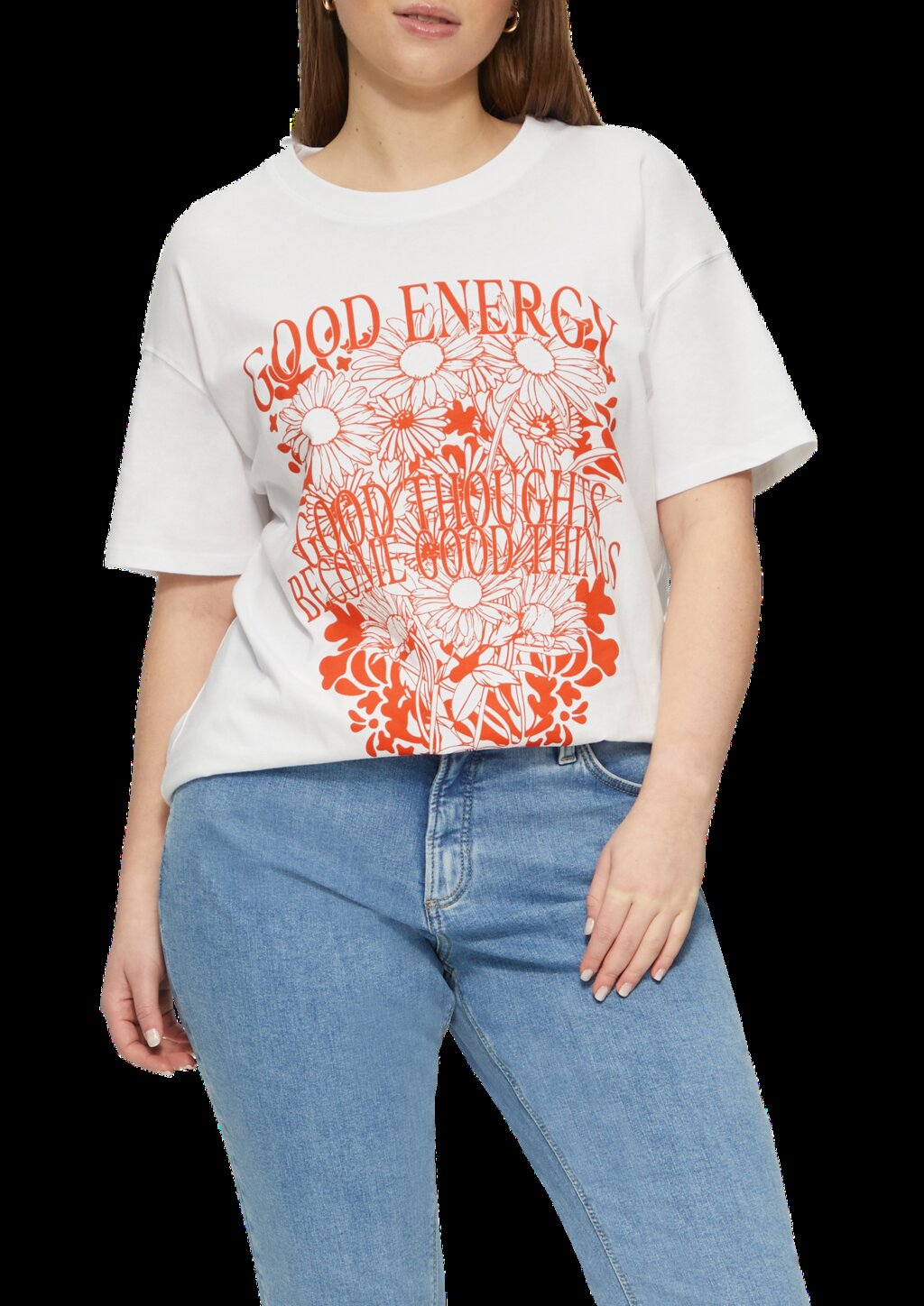 Baumwollshirt mit Frontprint und überschnittener Schulter