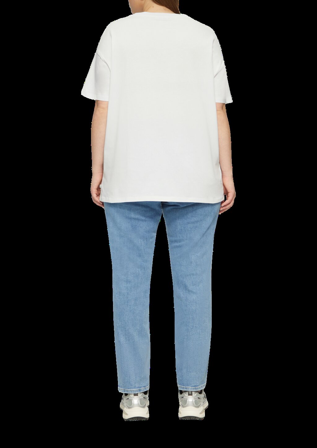 Baumwollshirt mit Frontprint und überschnittener Schulter