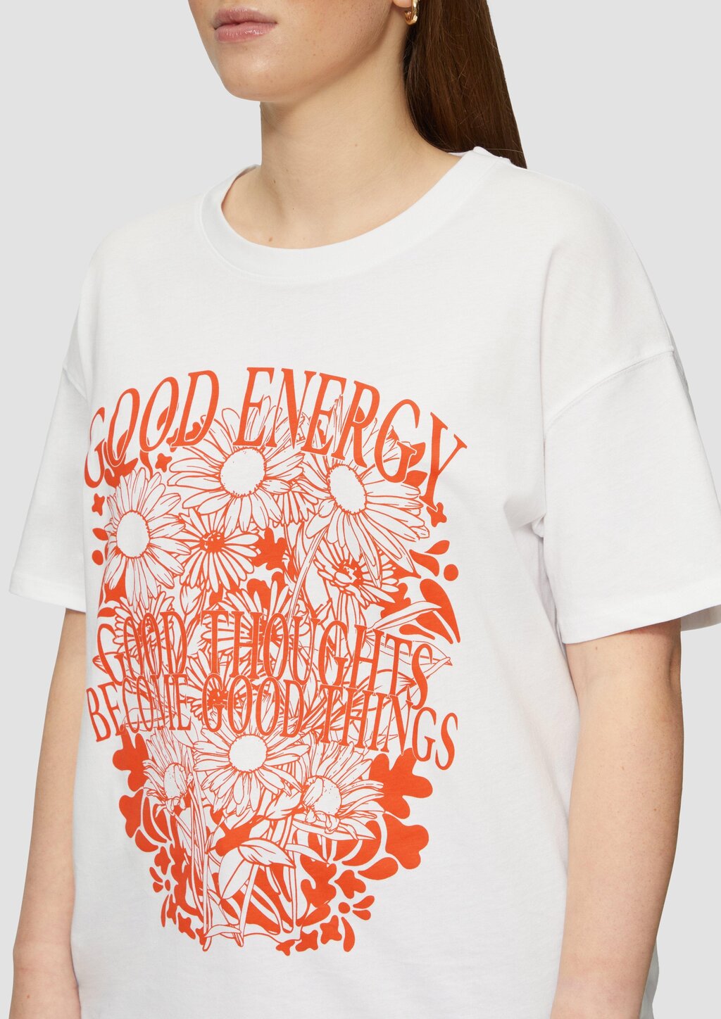 Baumwollshirt mit Frontprint und überschnittener Schulter