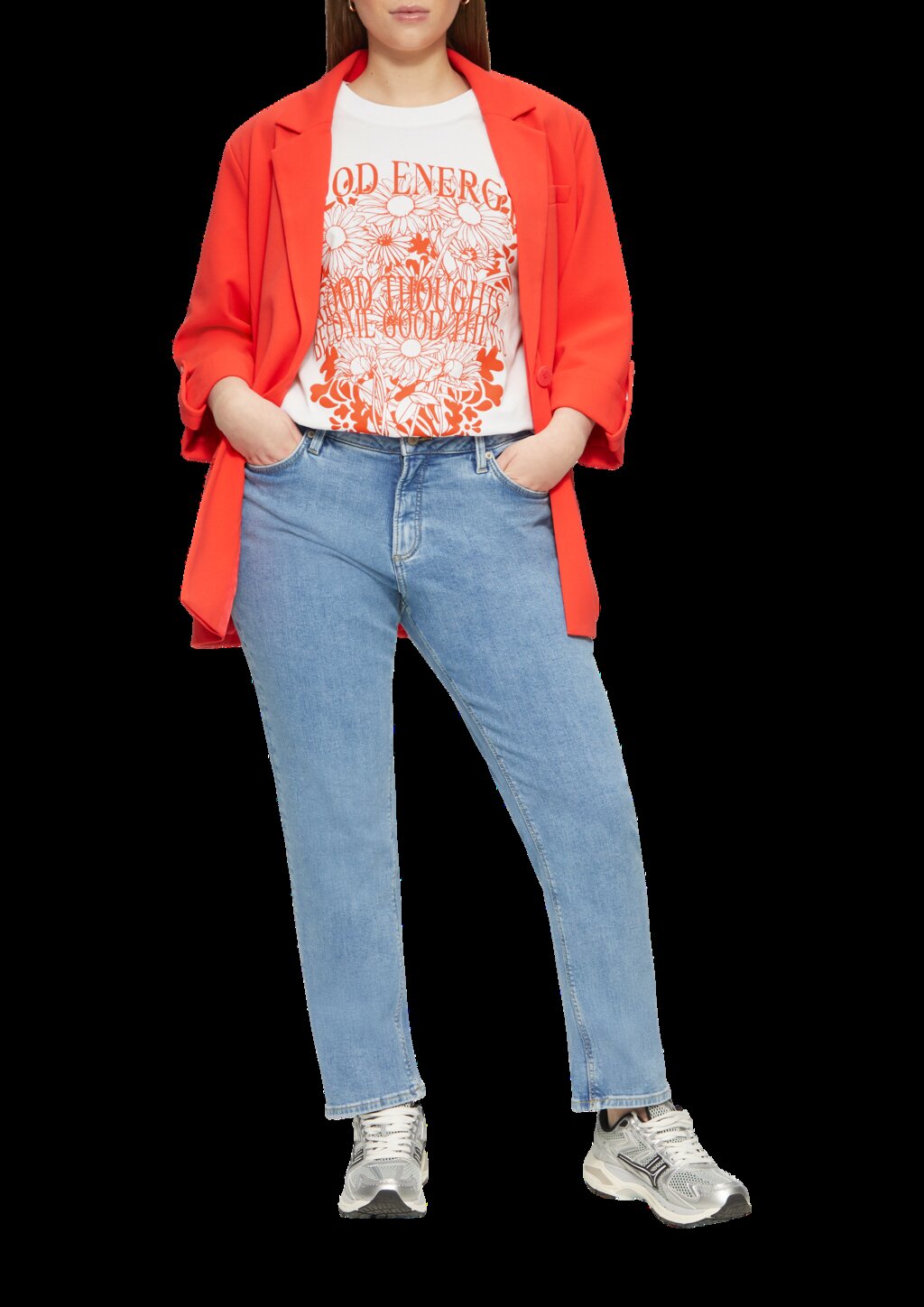 Baumwollshirt mit Frontprint und überschnittener Schulter