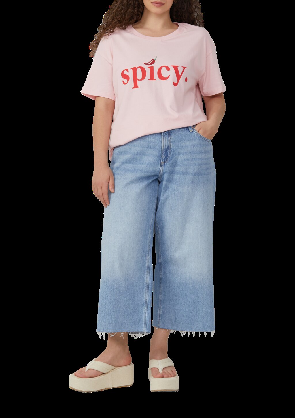 Baumwollshirt mit überschnittener Schulter und Frontprint