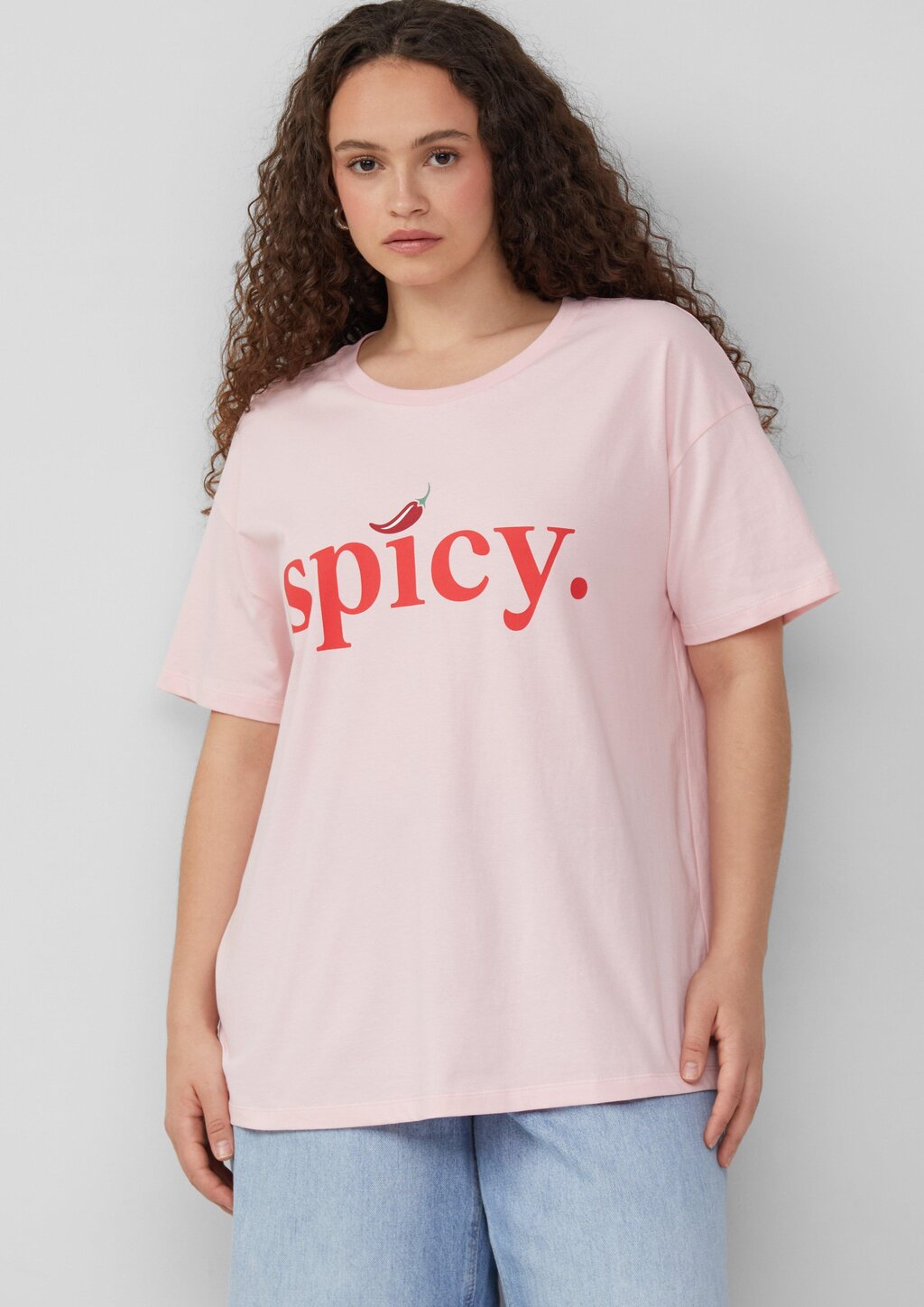 Baumwollshirt mit überschnittener Schulter und Frontprint