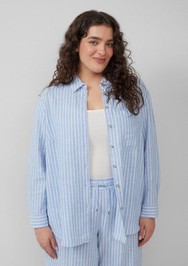Gestreifte Bluse aus Leinenmix mit überschnittenen Schultern
