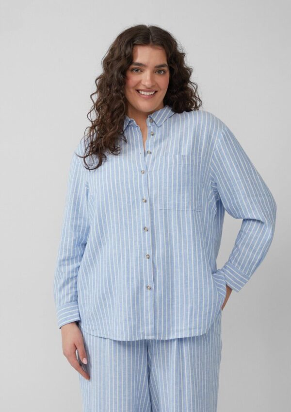 Gestreifte Bluse aus Leinenmix mit überschnittenen Schultern