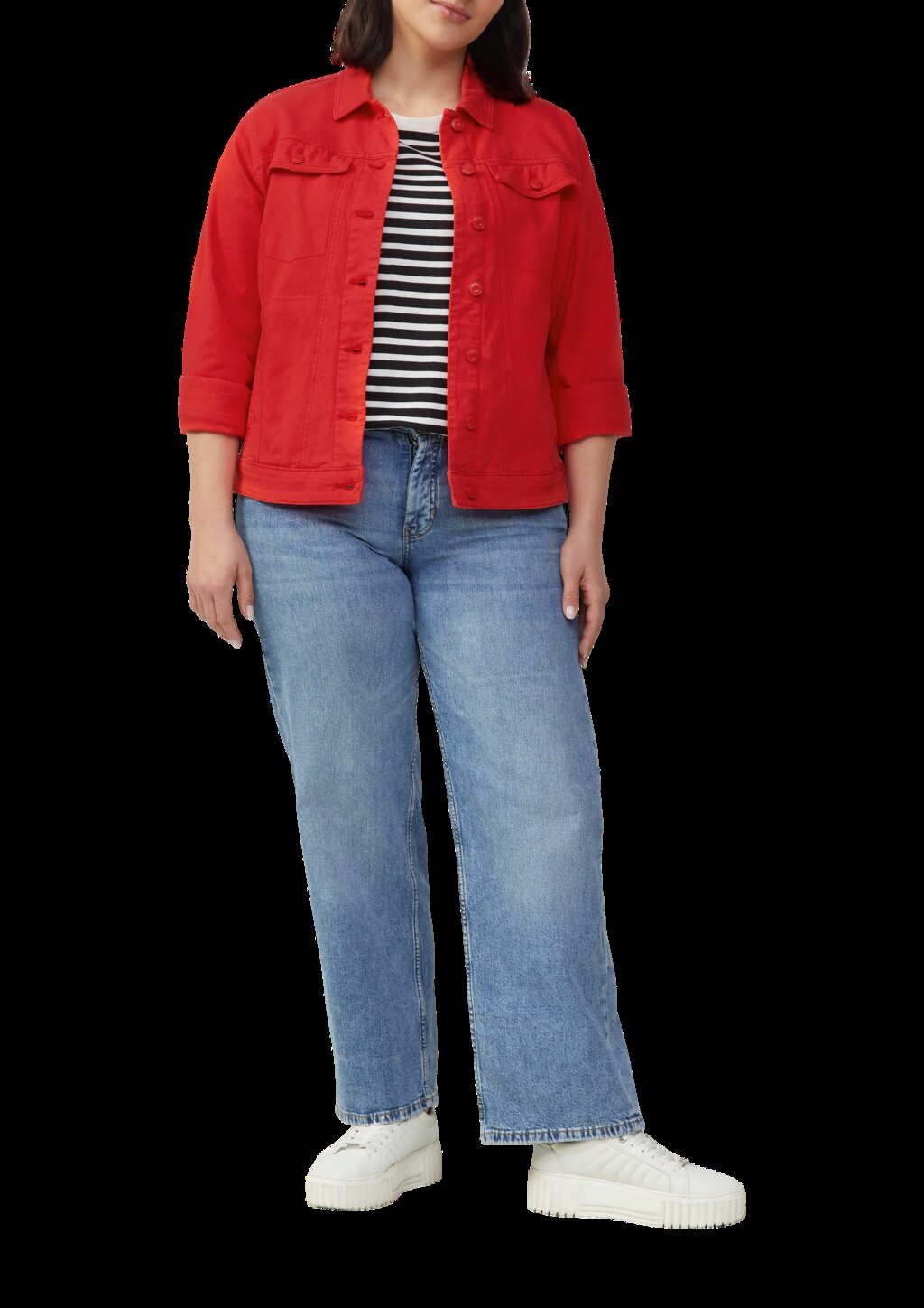 Elastische Jeansjacke mit seitlichen Eingrifftaschen