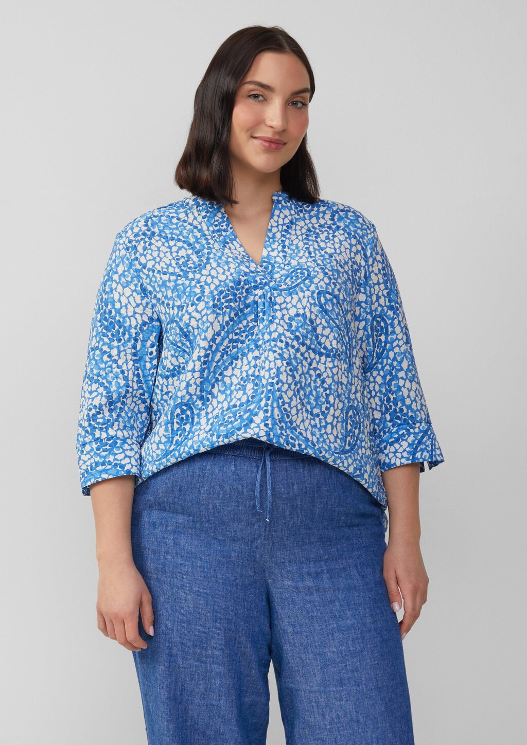 Strukturierte Tunikabluse mit 3/4-Ärmeln