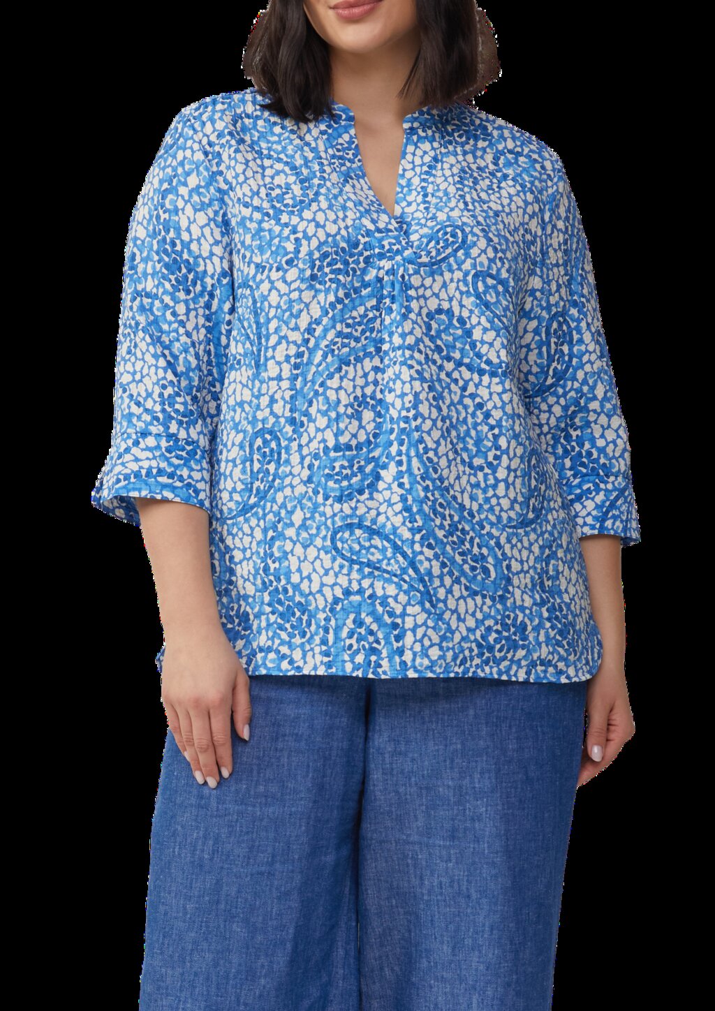 Strukturierte Tunikabluse mit 3/4-Ärmeln
