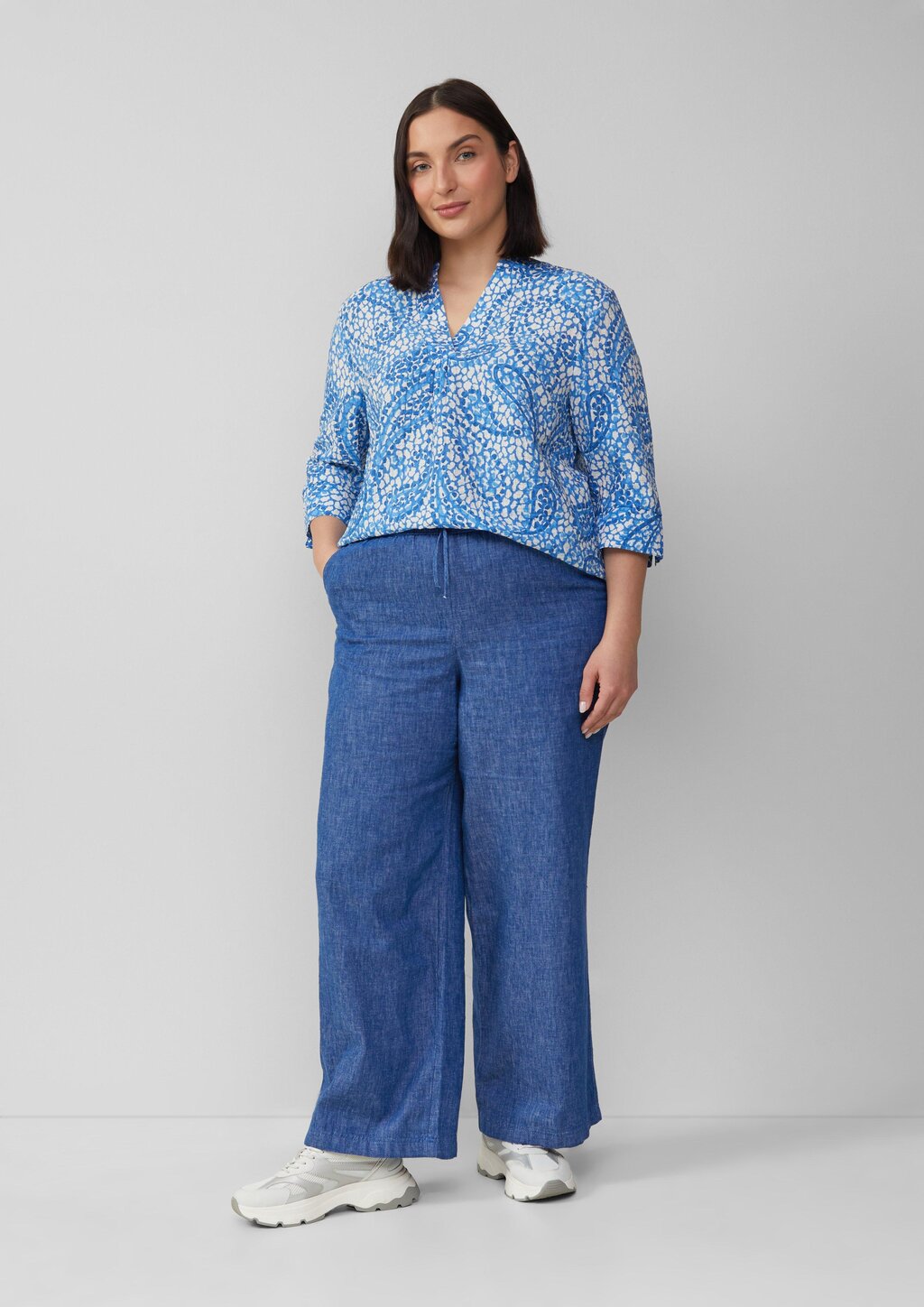 Strukturierte Tunikabluse mit 3/4-Ärmeln