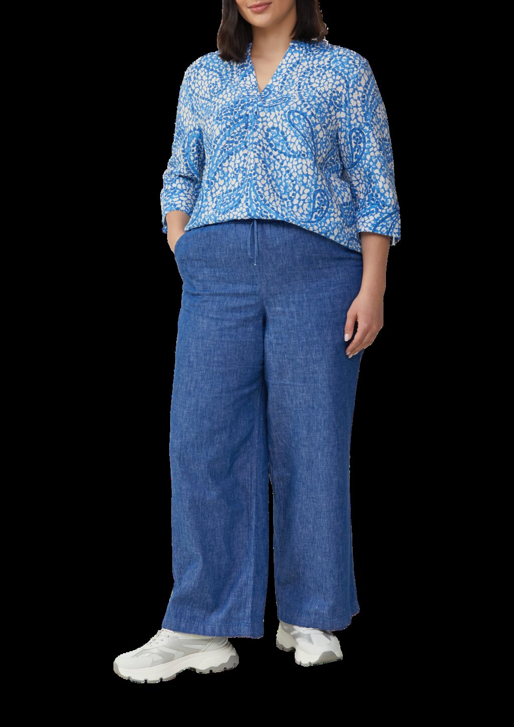 Strukturierte Tunikabluse mit 3/4-Ärmeln