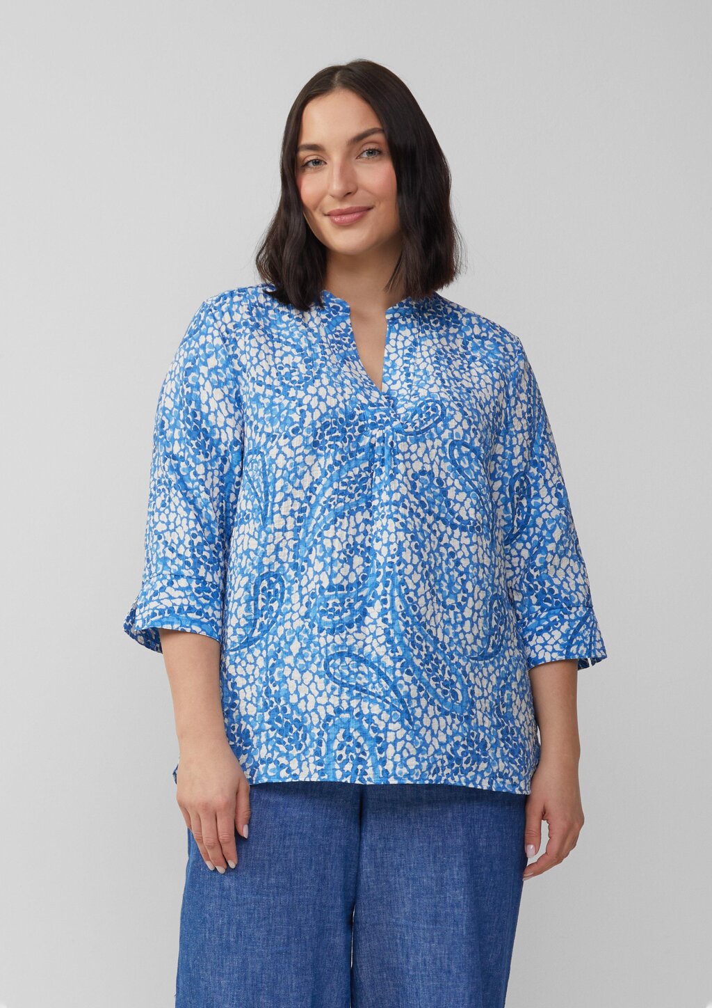 Strukturierte Tunikabluse mit 3/4-Ärmeln