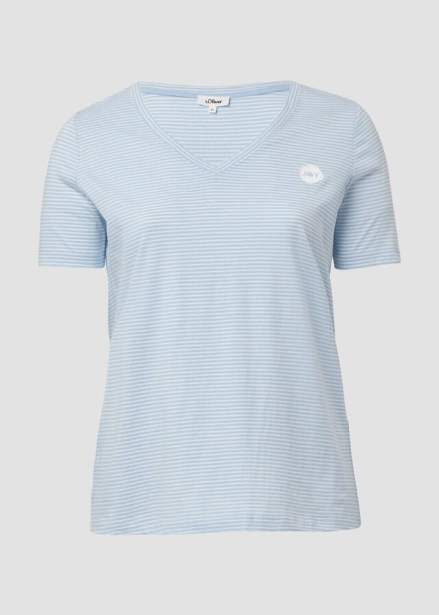T-Shirt mit V-Ausschnitt und Print-Detail
