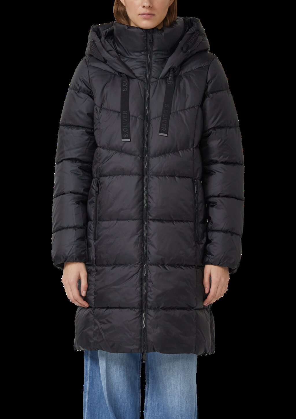 Steppmantel mit Stehkragen und Kapuze