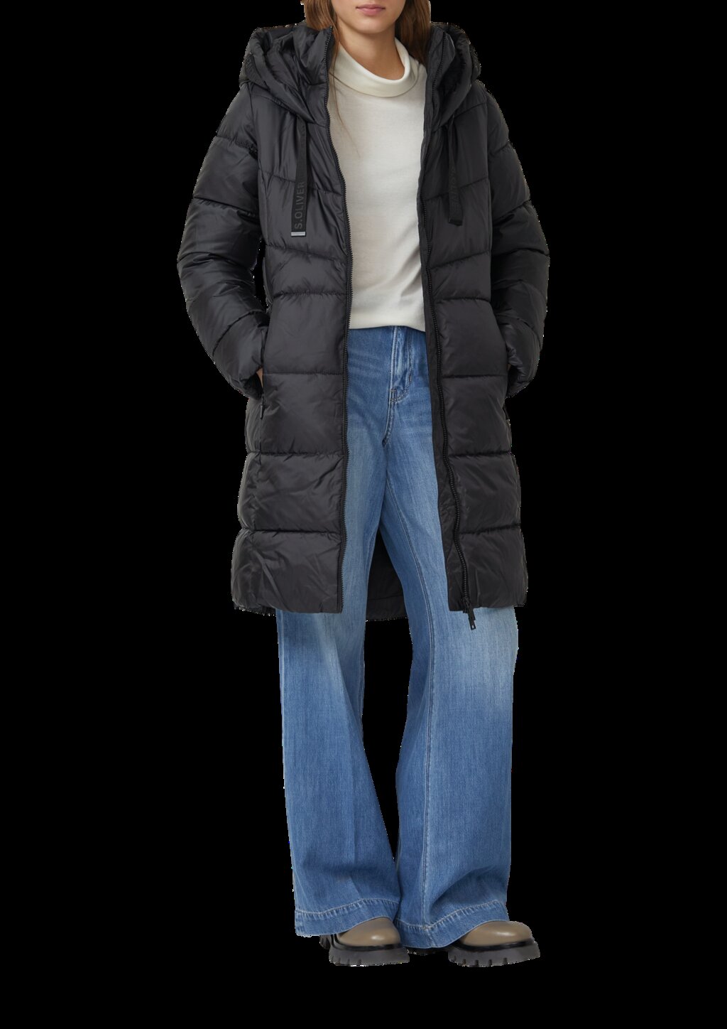 Steppmantel mit Stehkragen und Kapuze