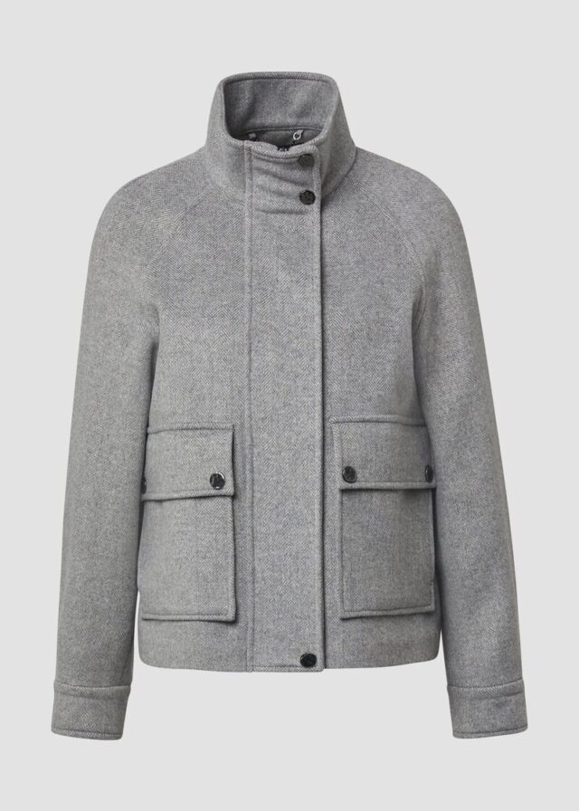 Wollmix-Jacke mit Fischgrät-Muster